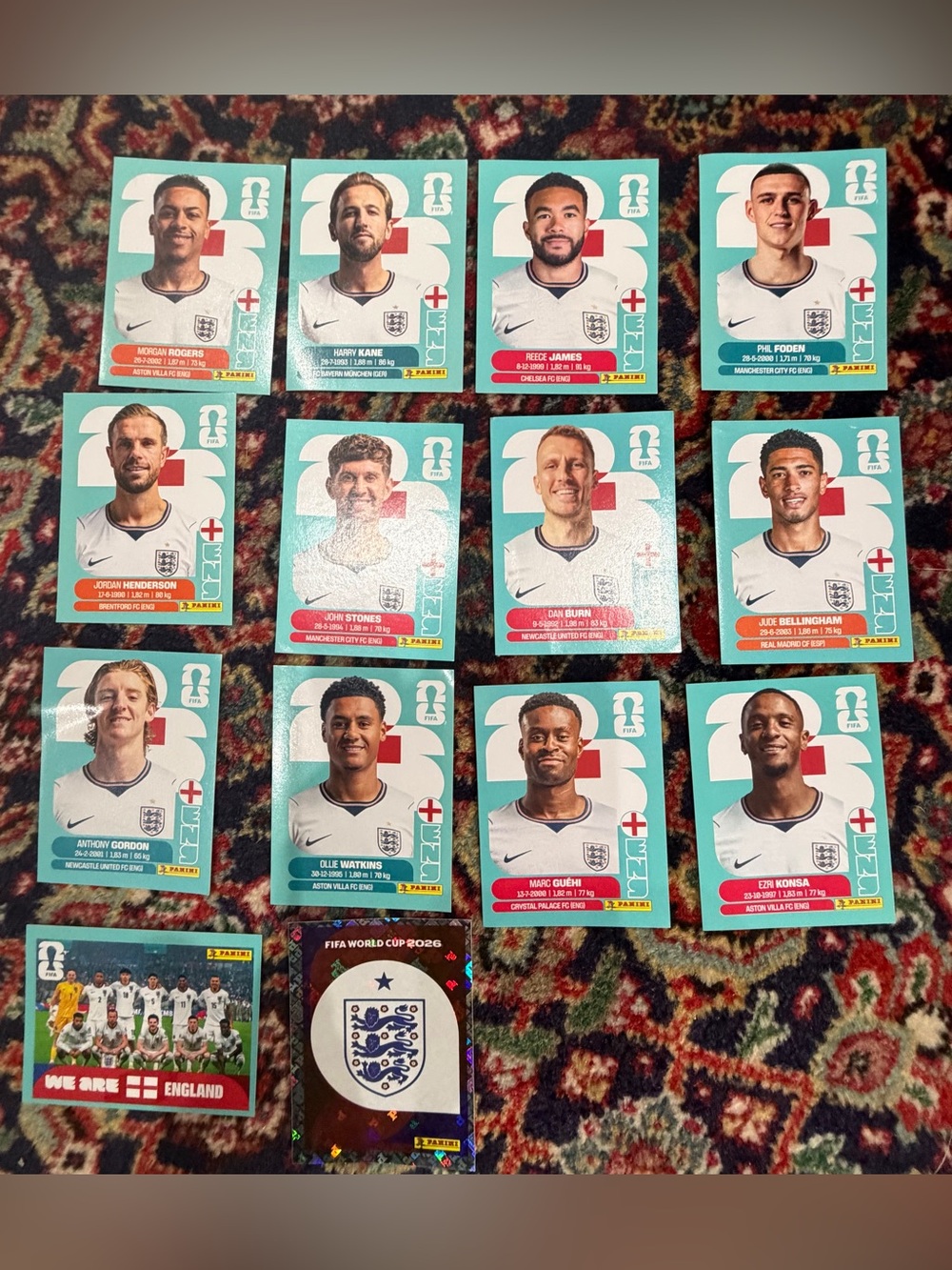 WORLD CUP 2026 PANINI STICKER ENGLAND SOCCER  TEAM. LOT OF 14 STICKERS. BRASIL E